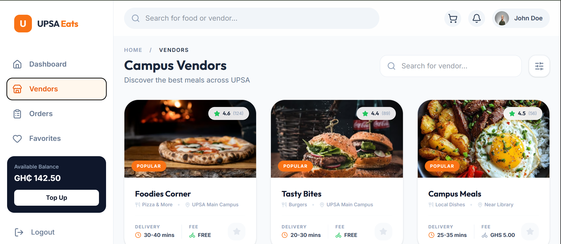 UPSA Eats Project Screenshot